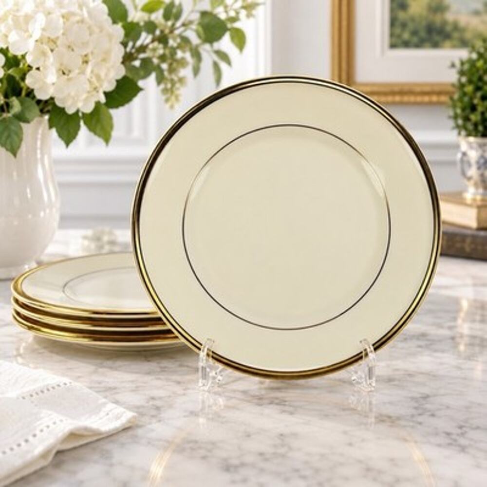 Lenox Eternal Dimension Collection Set of 4 Salad Plates 8” Ivory Gold Trim